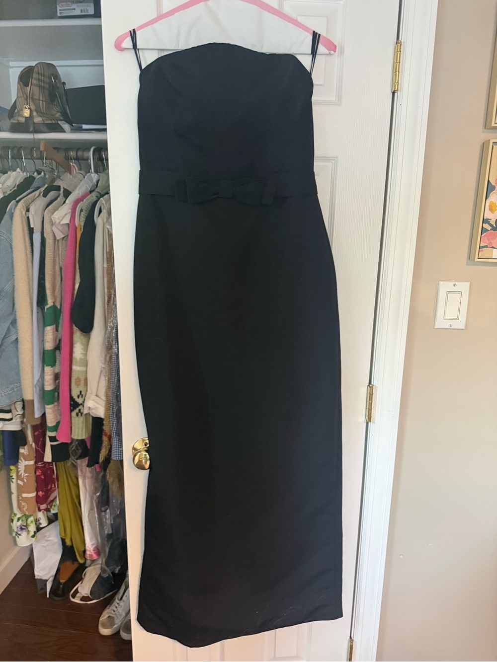 Amsale Strapless Black Bow-Detail Evening Gown